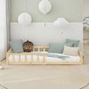 Kinderbett 90x200 mit Matratze Bodenbett mit Rausfallschutz Montessori Bett Kleinkindbett Holz Kiefer Natur Massiv Einzelbett Lattenrost Bild 3