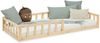 Kinderbett 90x200 mit Matratze Bodenbett mit Rausfallschutz Montessori Bett Kleinkindbett Holz Kiefer Natur Massiv Einzelbett Lattenrost Bild 2