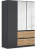 rauch Kleiderschrank, Drehtürenschrank COSTA, 3-türig, 2 Spiegeltüren, 2 Schubkästen, push-to-open, Grau metallic, 136 x 197 x 54 cm Bild 3