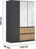 rauch Kleiderschrank, Drehtürenschrank COSTA, 3-türig, 2 Spiegeltüren, 2 Schubkästen, push-to-open, Grau metallic, 136 x 197 x 54 cm Bild 4