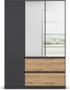 rauch Kleiderschrank, Drehtürenschrank COSTA, 3-türig, 2 Spiegeltüren, 2 Schubkästen, push-to-open, Grau metallic, 136 x 197 x 54 cm Bild 2