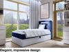 MEBLINI Kinderbett mit Bettkasten GARETH 1 100x200 Rechts – H3/Blau Samt Gepolstert Einzelbett mit Matratze - Polsterbett mit Stauraum - Bett mit Kopfteil – Stauraumbett Bild 2