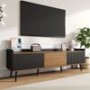 TV-Schrank Schwarz-Natur Lowboard 160x39x49,5 cm, modernes Sideboard mit drei Türen in Streifenoptik Bild 5
