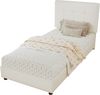 Kinder Polsterbett 90x200 mit keksförmigem Kopfteil, Einzelbett mit gepolsterter Rückenlehne fürs Kinderzimmer, beige Bild 5