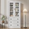 Hochschrank 80x34x171 cm, Holzoptik mit Glastüren, 3 Schubladen und Kupfergriffen Bild 2