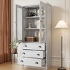Hochschrank 80x34x171 cm, Holzoptik mit Glastüren, 3 Schubladen und Kupfergriffen Bild 4
