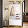 Kompaktgarderobe 78 x 38,5 x 180,5 cm mit Spiegel, Schuhschrank und Metallhaken in Weiß Bild 3