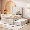 Polsterbett, mit Rollbett und Stauraumschubladen, hautfreundliche Leinenpolsterung, flaches Einzelbett, Kinderbett, Jugendbett, Gästebett (Beige), Leinenpolsterung, Beige, 90 x 200 cm Bild 2