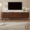 Merax TV-Schrank in Holzoptik mit Lamellentüren & abgerundeten Ecken (1-St) TV-Lowboard mit 2 Schubladen,2 Schiebetüren & Holzbeinen,170x39,5x46cm Bild 3