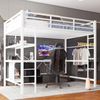 Hochbett 140×200 cm mit Rausfallschutz, LED-Beleuchtung, Schreibtisch, Treppe, Weiß, ohne Matratze Bild 3