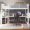 Hochbett 140×200 cm mit Rausfallschutz, LED-Beleuchtung, Schreibtisch, Treppe, Weiß, ohne Matratze Bild 4