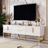 TV-Schrank 170x40x53,5 cm in Weiß mit Hochglanz, goldfarbenen Griffen und Beinen Bild 2