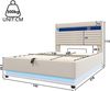 Polsterbett beige 218×142×113 cm aus Leinen-Stoff mit Hydraulikbettkasten, zweiseitigen LED-Leisten Bild 4