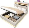 Polsterbett beige 218×142×113 cm aus Leinen-Stoff mit Hydraulikbettkasten, zweiseitigen LED-Leisten Bild 5