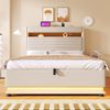 Polsterbett beige 218×142×113 cm aus Leinen-Stoff mit Hydraulikbettkasten, zweiseitigen LED-Leisten Bild 3