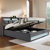 Polsterbett mit USB 180x200cm,LED Doppelbett mit Lattenrost aus Metallrahmen,Bettgestell aus Leinenmaterial Jugendbett (Ohne Matratze) Bild 2
