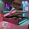 Polsterbett mit USB 180x200cm,LED Doppelbett mit Lattenrost aus Metallrahmen,Bettgestell aus Leinenmaterial Jugendbett (Ohne Matratze) Bild 1