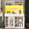 LED-Hochschrank 120×40×180 cm, App-gesteuert, Glasschiebetüren, Aluminiumgriffe, 2 Schubladen, verstellbare Einlegeböden, 180cmx120cmx40cm, Weiß Bild 2
