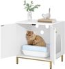 Katzenschrank, Katzentoilette, Katzenklo Schrank, Katzenhaus mit Tür, Hölzerner Beistelltisch für das Haustierhaus, 50 x 60 x 61 cm, Stabile Katzenschrank, Weiß und Gold Bild 2