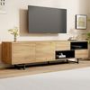 Merax Schrank für TV, mehrere Aufbewahrungsfunktionen, holzfarbene Spanplatte, offener Stauraum mit Leiterfächern, bietet Platz für bis zu 70-Zoll-TVs, 173 x 38 x 48 cm Bild 2
