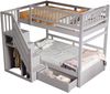 Etagenbett Aus Massivholz 90*200 cm, Mit Hohem Sicherheitsgitter, Mit Lattenrost, Sicherheitsleiter mit Stauraum, Mit Stauschubladen, Kinderbett Jugendbett, Grau Bild 4
