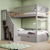 Etagenbett Aus Massivholz 90*200 cm, Mit Hohem Sicherheitsgitter, Mit Lattenrost, Sicherheitsleiter mit Stauraum, Mit Stauschubladen, Kinderbett Jugendbett, Grau Bild 2