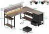 ODK Gaming Schreibtisch L Form LED USB Steckdosen Graueiche Bild 3