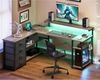 ODK Gaming Schreibtisch L Form LED USB Steckdosen Graueiche Bild 2
