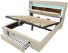 Polsterbett Leinen mit LED, Stauraum & USB-Anschluss, 180x200 cm, Beige, ohne Matratze Bild 5