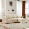 Ecksofa H 81 x T 161 x B 216 cm, Chenille Beige – L‑Form mit beweglichem Fußhocker, 3–4‑Sitzer, ergonomische Sitztiefe Bild 3