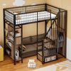 Merax Multifunktionales Hochbett 90 x 200 cm, Erwachsenenbett und Kinderbett, Metallbett mit Stauraum, Ablageflächen und Treppe, Schwarz Bild 2