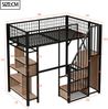 Merax Multifunktionales Hochbett 90 x 200 cm, Erwachsenenbett und Kinderbett, Metallbett mit Stauraum, Ablageflächen und Treppe, Schwarz Bild 4