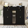 Merax Schuhschrank mit 4 Klapptüren, 2 Schubladen, 3 offenen Fächern - perfekt für moderne Flure und Eingangsbereiche, schwarz Bild 3