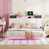 Polsterbett 140*200 mit LED-Beleuchtung und USB-Steckdose, Kopfteil mit Stauraum, Schwebebett Jugendbett Erwachsenenbett, Leinenstoff, Beige Bild 5