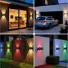 oyajia LED Außen-Wandleuchte LED Solarlampe für Außen Einstellbar Solarlampen für Außen RGB 4 Modus, LED fest integriert, RGB, RGB 9 Farben Solarleuchte für Zaun Wand Terrasse Garten Balkon Deko Bild 2