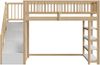 Hochbett Liegefläche 90x200 cm aus Holzmaterial mit hohem Rausfallschutz, Sicherheitsleiter, Schrank und Regalen, ohne Matratze Bild 4