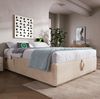 Polsterbett 140x200 cm mit Stauraum und USB/Type-C – Bettgestell aus Leinen in Natur Bild 2