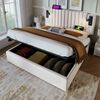 Polsterbett 140×200 cm aus Baumwoll-Stoff mit USB-C-Anschluss, Leselicht und Matratze, beige Bild 2