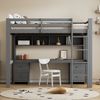 Hochbett 90x200 cm mit Schreibtisch und Stauraum – Kinderbett aus Kiefernholz und MDF in Grau Bild 2