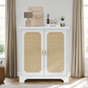Rattanschrank mit 2 Türen, Holz Sideboard 80x38x86 cm, Kommode mit Stauraum & verstellbaren Einlegeböden Bild 4