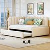 Merax Polsterbett mit Lattenrost und Ausziehbett, Samt Beige, 140 x 200 cm + 90 x 190 cm Bild 3