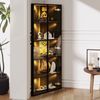 Merax 160cm LED-Glasvitrine, Eckschrank, Bücherregal, Weinschrank, Badezimmerschrank mit integrierten Lichtleisten, Staubgeschützte Vitrine aus gehärtetem Glas–Schwarz Bild 2