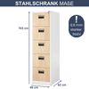 Hängeregisterschrank abschließbar SARA - 5 Schubladen mit Schloss | Aktenschrank Büroschrank aus Stahl Metallschrank, 163x46x62cm Weiß-Sonoma Eiche Bild 2