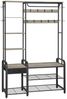 Garderobenständer mit Schuhbank, Garderobe, 1 Schublade, Kleiderständer mit 17 Haken, 1 Hängestange, 4-Ebenen-Seitengestell, 120 x 40 x 182 cm, Helles Elfenbein und Schwarz Bild 2
