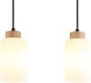Hängeleuchte, Holz, Braun, Glas, opal matt, 3-flammig, E27, L 60 cm Bild 4