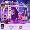 Hochbett mit Schreibtisch, LED-Streifen, Wandgitter, Regal, Schrank, Steckdose, USB, Type-C, Rausfallschutz, 90x200cm, Kinderbett, Metallbett Bild 4