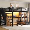 Hochbett mit RGB LED-Streifen, Schreibtisch, Regal, Lattenrost, Treppe und Schubladen, 140x200 cm, Kinderbett mit Rausfallschutz, Metallbett Bild 3
