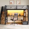 Hochbett mit RGB LED-Streifen, Schreibtisch, Regal, Lattenrost, Treppe und Schubladen, 140x200 cm, Kinderbett mit Rausfallschutz, Metallbett Bild 2