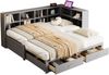 Massivholzsofa 90/180*190cm, Mit Ausziehbarem Bett, Mit Staufach, Multifunktionale Euro-Steckdose, Schubladen, Lattenrost, Multifunktionales Einzelholzbett, Grau Bild 5
