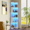 Flieks Bücherregal Standregal mit LED-Beleuchtung und 6 Ebenen, B63,5/T45/H175 cm 1-tlg, Eckbücherregal mit 5 Fächer L-förmig Hochschrank Eckregal Weiß Bild 2
